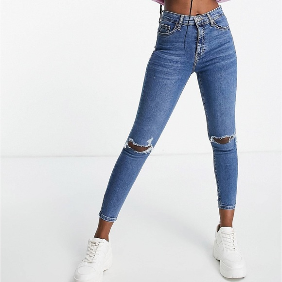 Top shop Jamie jean with knee rip mid-blue - Picture 3 of 3